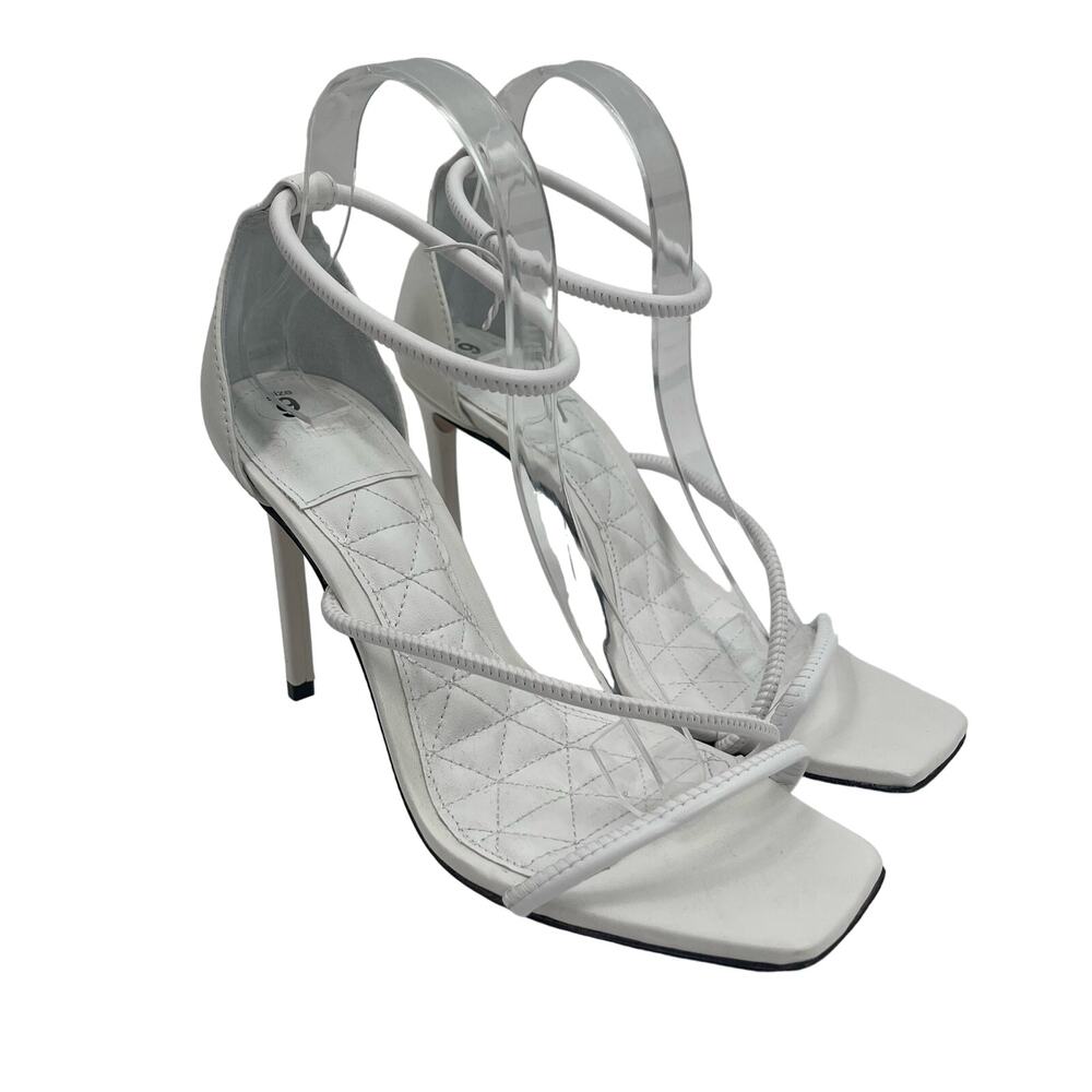 SCHUTZ Gaiah Heels Size 9 White Strappy High Heel Bungee Cord Stretch Stiletto